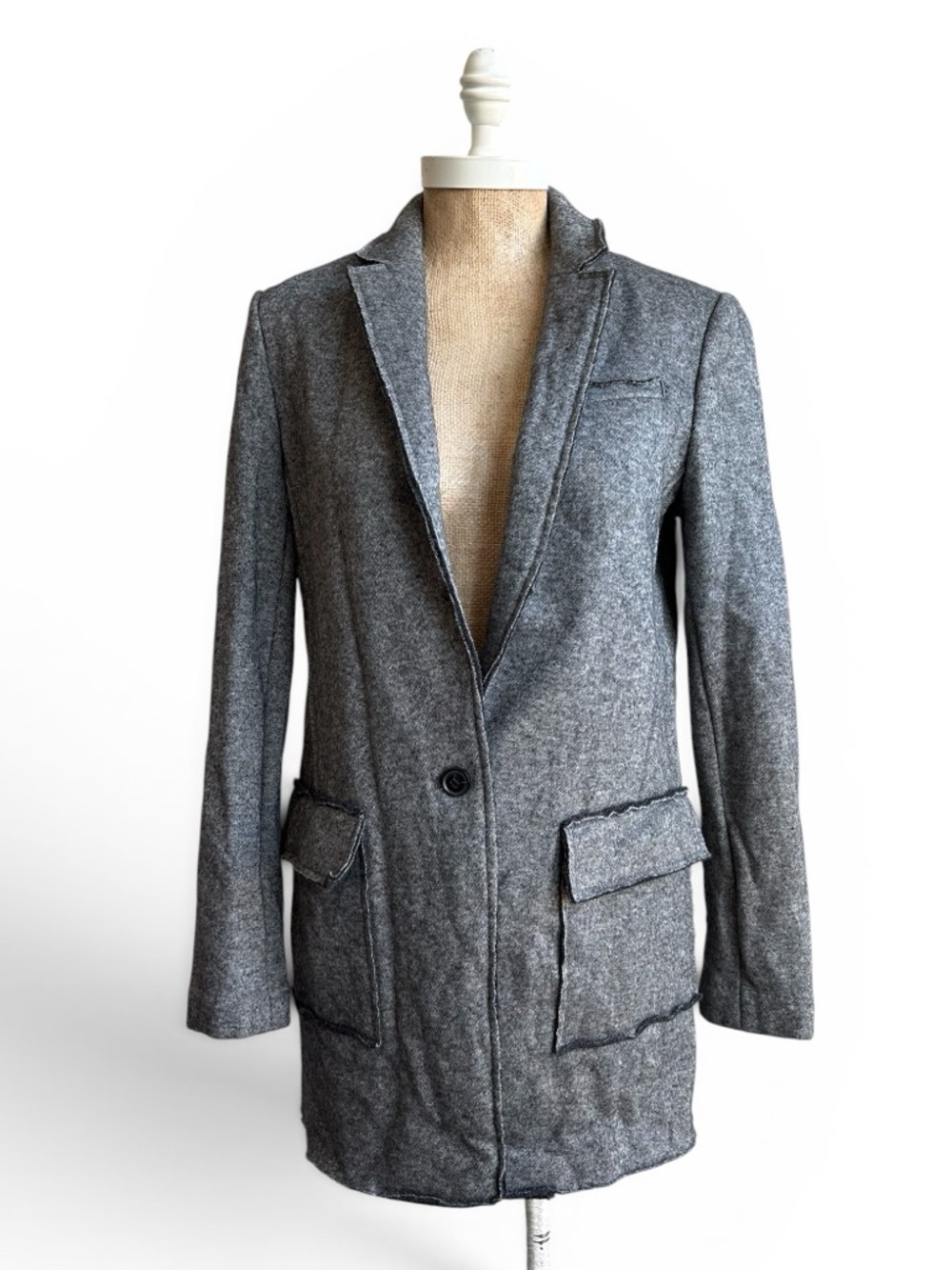 Banana Republic Knit Blazer Gray Wool Blend Tailored Longline Jacket Size 8